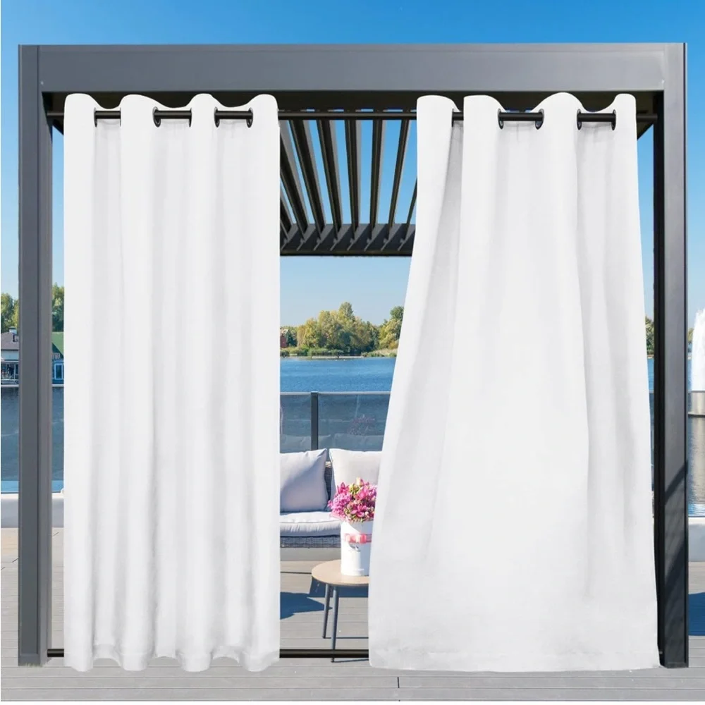 Outdoor Curtains Waterproof Windproof Weatherproof 1 Panel, 54x84 inch, White